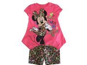 Disney Little Girls Pink Minnie Print Angled Hem Top 2 Pc Shorts Set 3T