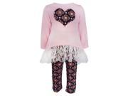 AnnLoren Little Girls Pink Heart Lace Hi Lo Tunic Legging Boutique Outfit 2 3T