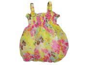 Baby Girls Pink Yellow Floral Print Strap Bubble Chiffon Dress 18M