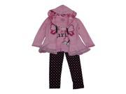 Little Girls Light Pink Butterfly Hooded Top Shirt 3 Pc Pant Outfit 3T