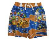 Super Mario Little Boys Orange Blue Character Printed Swim Wear Shorts 4T