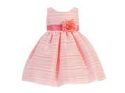 Lito Little Girls Coral Sleeveless Striped Organza Easter Flower Girl Dress 2T