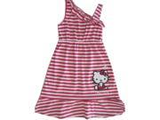 Hello Kitty Little Girls Fuchsia White Striped One Shoulder Dress 4