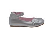L Amour Girls Silver Flower Applique Velcro Strap Flats 4 Baby