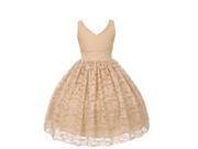 Little Girls Champagne Floral Lace Pearl Accented Flower Girl Dress 6