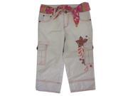 Disney Big Girls White Bone Floral Embroidered Cargo Capri Pants 16