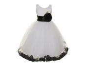 Little Girls White Black Petal Adorned Satin Tulle Flower Girl Dress 2T