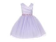 Little Girls Lilac Satin Pleated Rhinestone Tulle Flower Girl Dress 2T