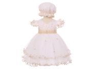 Baby Girls Champagne Floral Embroidery Jewel Ruffle Bonnet Flower Girl Dress 24M