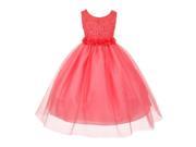 Little Girls Coral Chiffon Floral Adorned Sequin Lace Flower Girl Dress 2T