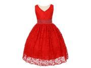Big Girls Red Heavy Spandex Lace Pearl Accented Junior Bridesmaid Dress 14