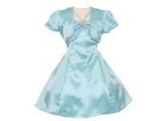 Little Girls Aqua Blue Rhinestone Brooch Straps Bolero Flower Girl Dress 6