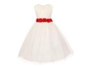 Little Girls Ivory Red Chiffon Floral Sash Tulle Flower Girl Dress 4