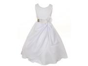 Big Girls White Silver Bridal Dull Satin Sequin Flowers Occasion Dress 12