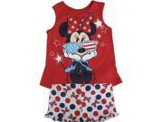 Disney Little Girls Red Minnie Patriotic Print Tank Top Dot 2 Pc Shorts Set 3T