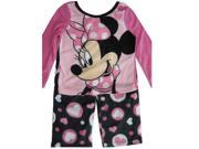 Disney Little Girls Pink Black Minnie Mouse Heart 2 Pc Pajama Set 4