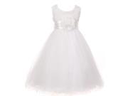 Little Girls White Sash Tulle Rosette Bodice Flower Girl Dress 4