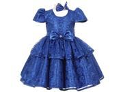 Baby Girls Blue Floral Embroidered Lace Overlay Bow Flower Girl Dress 24M
