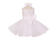Baby Girls White Beaded Bow Flared Tulle Easter Flower Girl Dress 12M