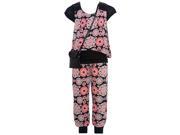 Little Girls Coral Black Floral Pattern Layered Shirt Pant Outfit 6