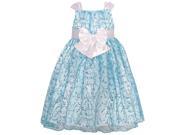 Mia Juliana Little Girls Blue Glitter Pattern Satin Bow Easter Dress 2T