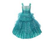 Little Girls Jade Rhinestone Star Organza Pick Up Flower Girl Dress 2T