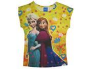 Disney Little Girls Yellow Anna Elsa Frozen Characters Floral T shirt 5 6