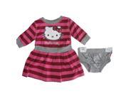 Hello Kitty Baby Girls Gray Fuchsia Striped Sequined Underwear Dress 2 Piece Set 12M