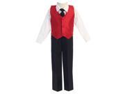 Lito Little Boys Red Poly Silk Vest Tie 4 Pcs Special Occasion Set 3T