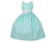 Big Girls Mint White Polka Dotted Bow Poly Cotton Flower Girl Dress 10