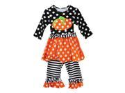 Little Girls Black Orange Pumpkin Polka Dots Boutique Pant Outfit Set 5