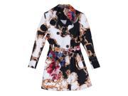 Richie House Little Girls Black Floral Patterned Belted Trench Coat 2 3