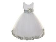 Little Girls White Silver Petal Adorned Satin Tulle Flower Girl Dress 2T