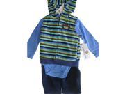 Buster Brown Baby Boys Blue Striped Hooded Vest Onesie 3 Pc Pants Set 12M
