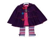 KHQ Little Girls Purple Striped Floral Detail Ruffle Top Shirt 3 Pc Pant Set 5
