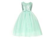 Little Girls Mint Sequin Bodice Bow Accent Tulle Flower Girl Dress 4