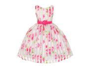 Cinderella Couture Little Girls Pink Floral Stripe Belted Occasion Dress 2