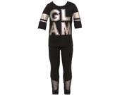 Little Girls Black Glam Glossy Print Mesh Inset Leggings Outfit 5
