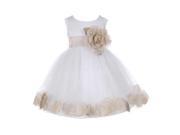 Baby Girls White Champagne Petal Adorned Satin Tulle Flower Girl Dress 24M
