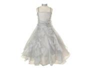 Cinderella Couture Big Girls Silver Crystal Organza Cascade Ruffle Dress 8