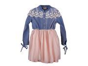 Richie House Little Girls Blue Denim Pink Tulle Lace Accents Dress 4