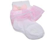 Piccolo Toddler Girls White Pink Lace Trim Beaded Flower Adorned Socks 6 7.5