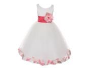 Little Girls Ivory Coral Petal Adorned Satin Tulle Flower Girl Dress 2T