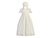 Lito Baby Girls Antique White Embroidered Tulle Overlay Baptism Silk Gown 6 12M
