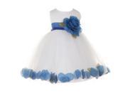 Baby Girls White Royal Blue Petal Adorned Satin Tulle Flower Girl Dress 12M