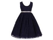 Little Girls Navy Floral Lace Overlay Dazzling Waist Flower Girl Dress 4