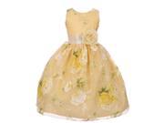Little Girls Mustard White Sash Organza Floral Print Special Occasion Dress 4