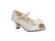 Lito Girls Ivory Pearled Satin Flowers Nancy Occasion Dress Shoes 2 Kids