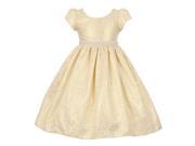 Big Girls Gold Jacquard Pearl Adorned Lurex Sleeve Junior Bridesmaid Dress 12
