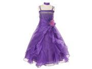 Cinderella Couture Big Girls Purple Crystal Organza Cascade Ruffle Dress 10